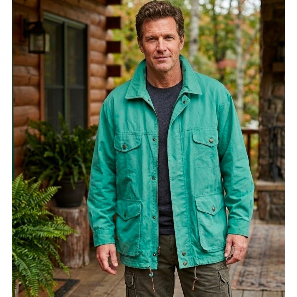 Eddie Bauer Mens Green Cotton Nylon Field Jacket Safari Utility Coat Vintage